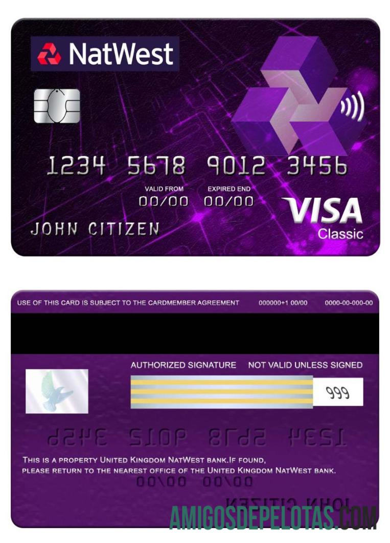 Cartão Visa Classic do NatWest Bank do Reino Unido baixar para verificação